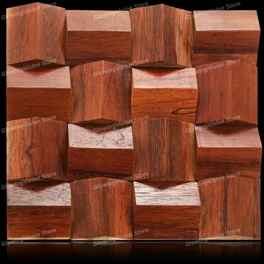 panneau décoratif bois cubes géométriques moderne marron clair foncé autocolant 3d