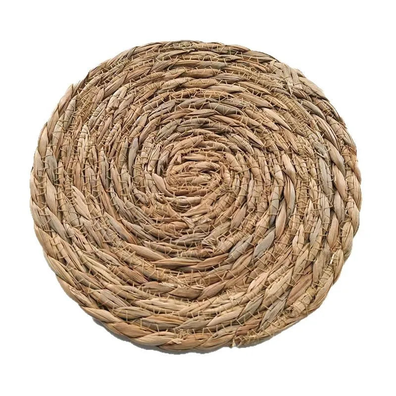 tapis table tissé rotin motifs concentriques couleur beige clair rustique naturel résistant chaleur
