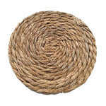 tapis table tissé rotin motifs concentriques couleur beige clair rustique naturel résistant chaleur