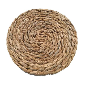 tapis table tissé rotin motifs concentriques couleur beige clair rustique naturel résistant chaleur