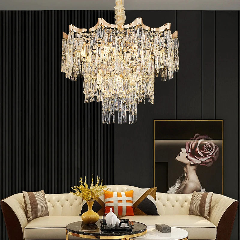 lustre crystal doré moderne élégant led 6000k 4000k 3000k minimaliste haute qualité