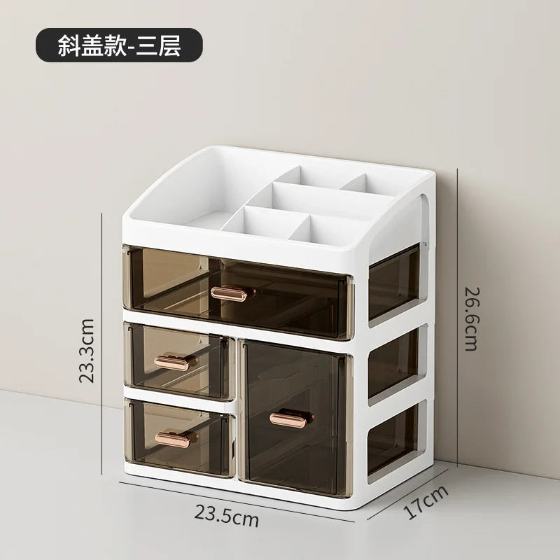 boîte rangement transparente moderne blanc marron clair poignées métalliques dorées minimaliste