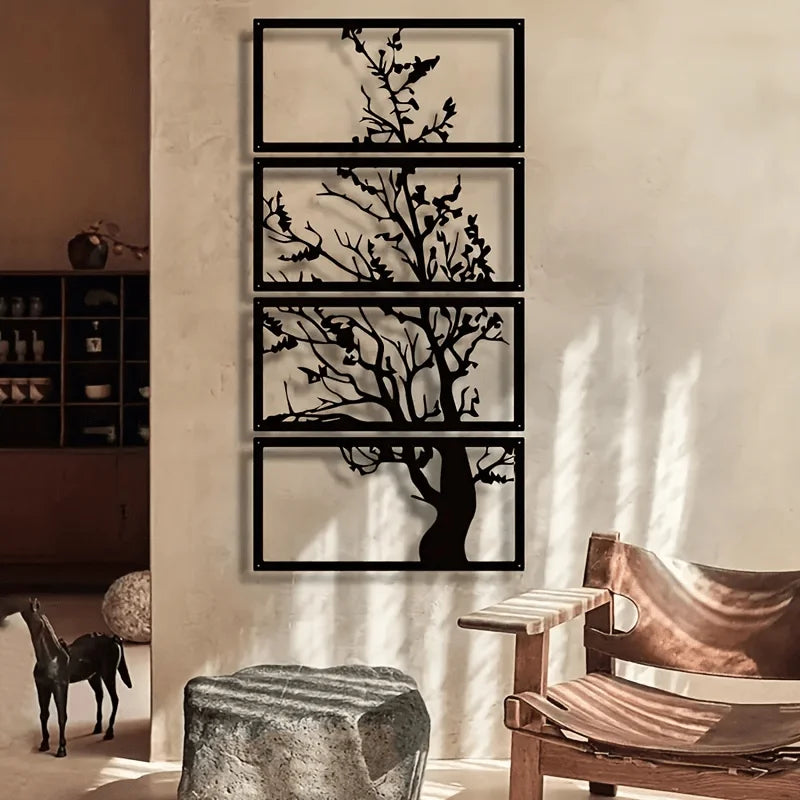 décoration murale moderne tableau noir silhouette arbre branches feuilles opaque salon chambre