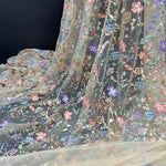 tissu brodé floral semi transparent polyester multi couleurs occasion quotidien tulle 3d embossé trame