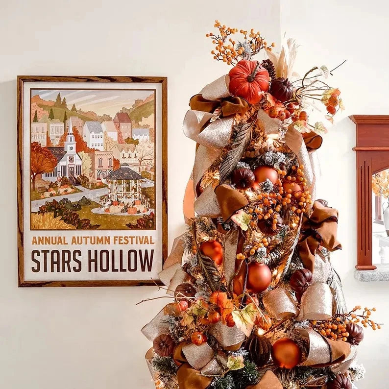 affiche murale vintage illustration ville automne festival stars hollow chambre salon decoration print vintage