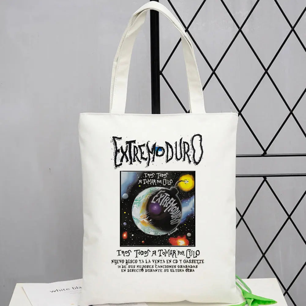 sac main toile cartoonesque blanc moderne sans fermeture éclair poignées écologique événement durable