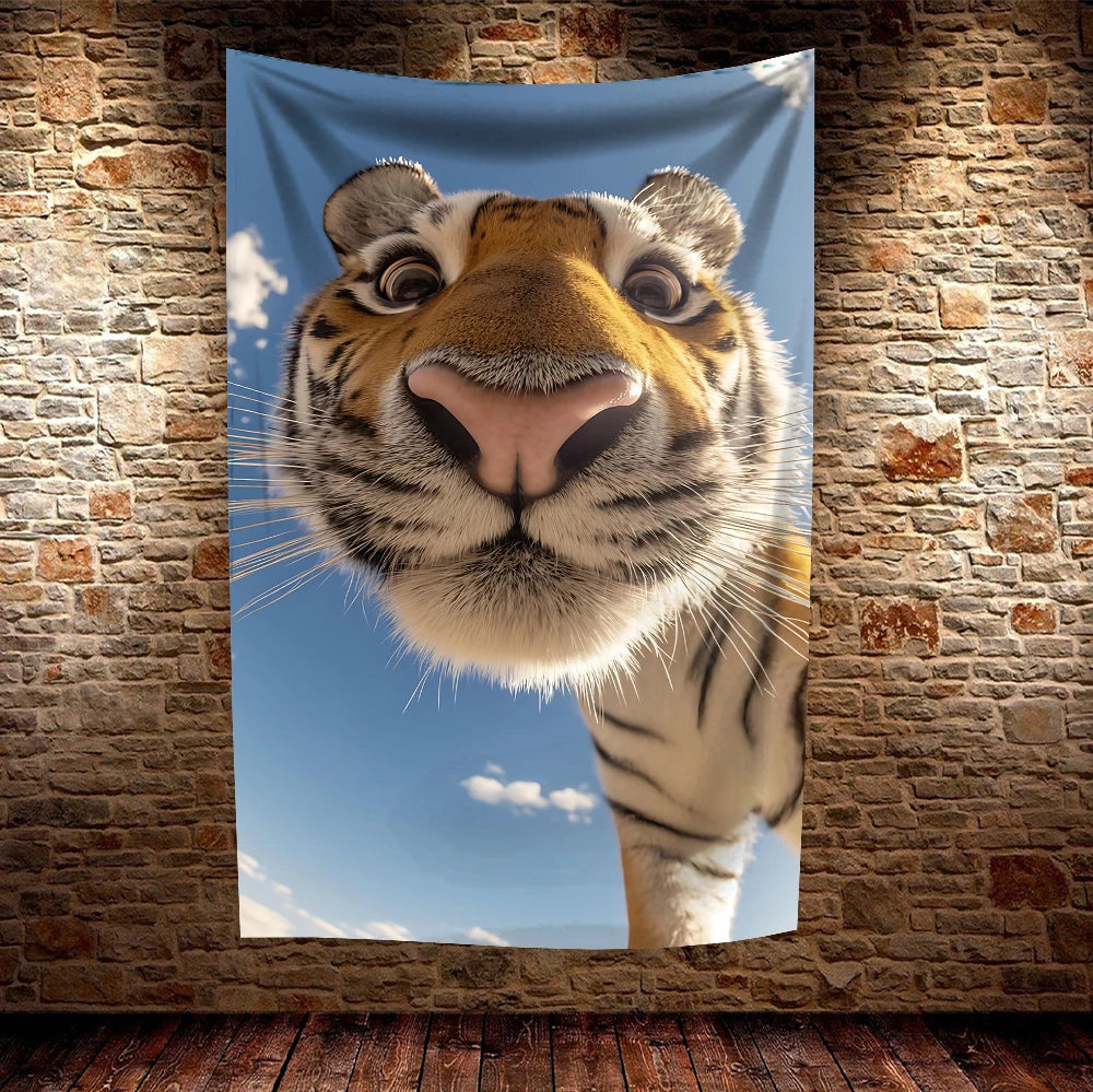 toile d'art pop rose gris bleu visage animaux porc chat vache tigre