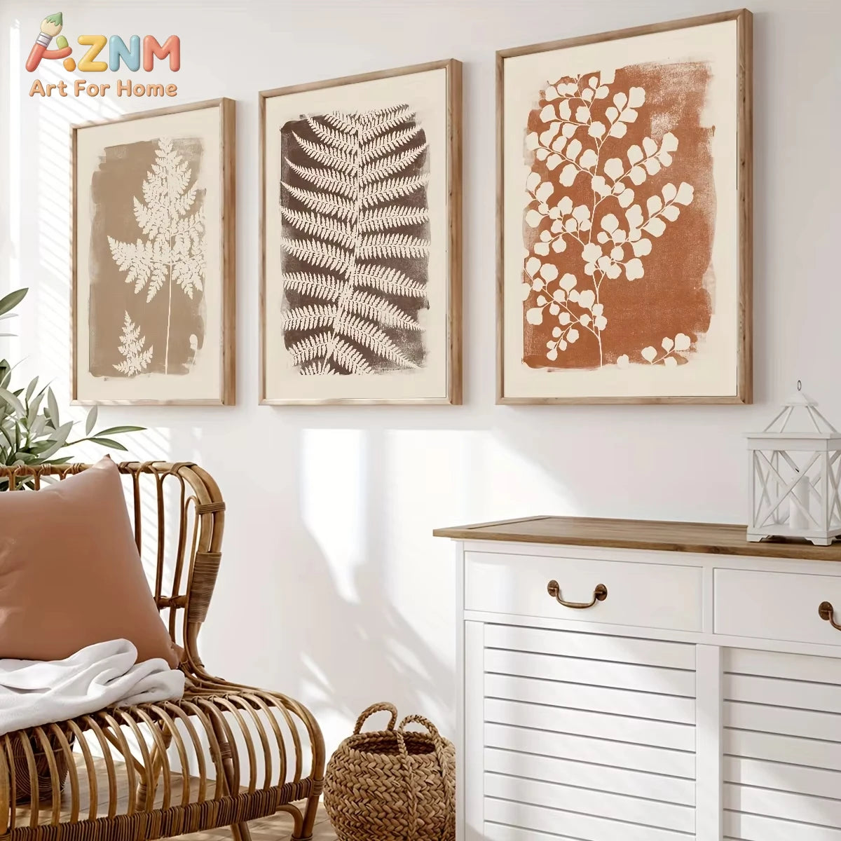 affiches murales minimalistes feuilles stylisées couleurs neutres sans cadre décoration intérieure