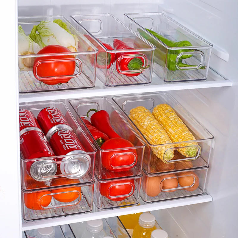 boîtes rangement transparentes moderne poignées crèmes gels lotions fridge organizer