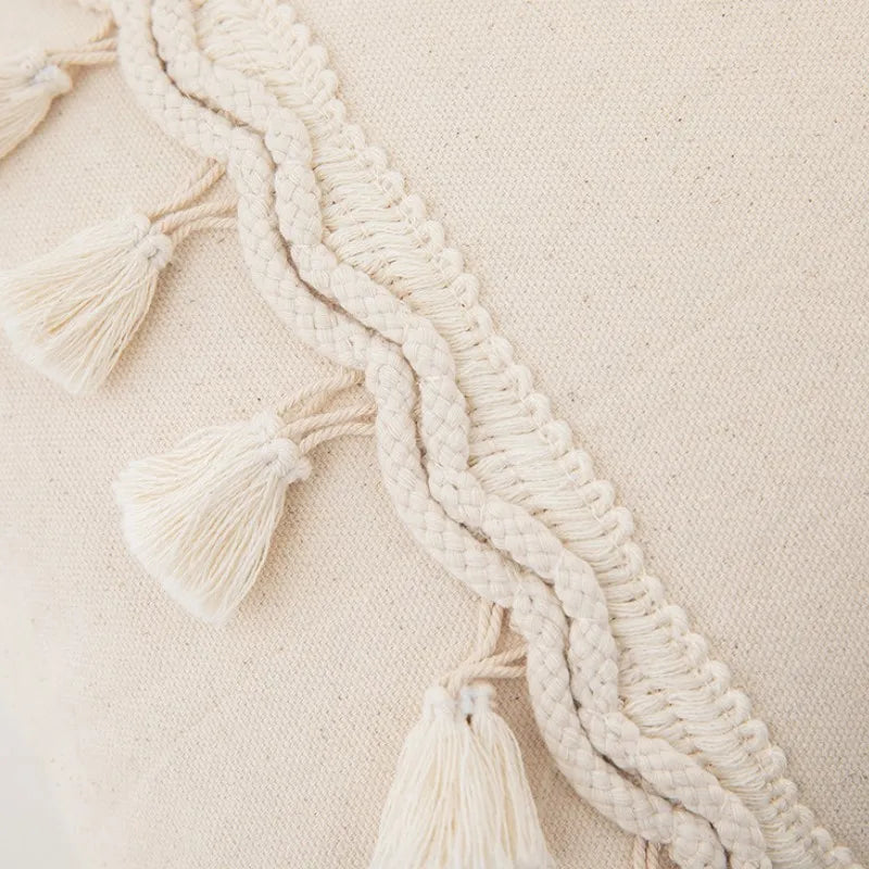 taies d'oreiller boho tassel franges coussins carrés beige solides adultes lit sofa decoration
