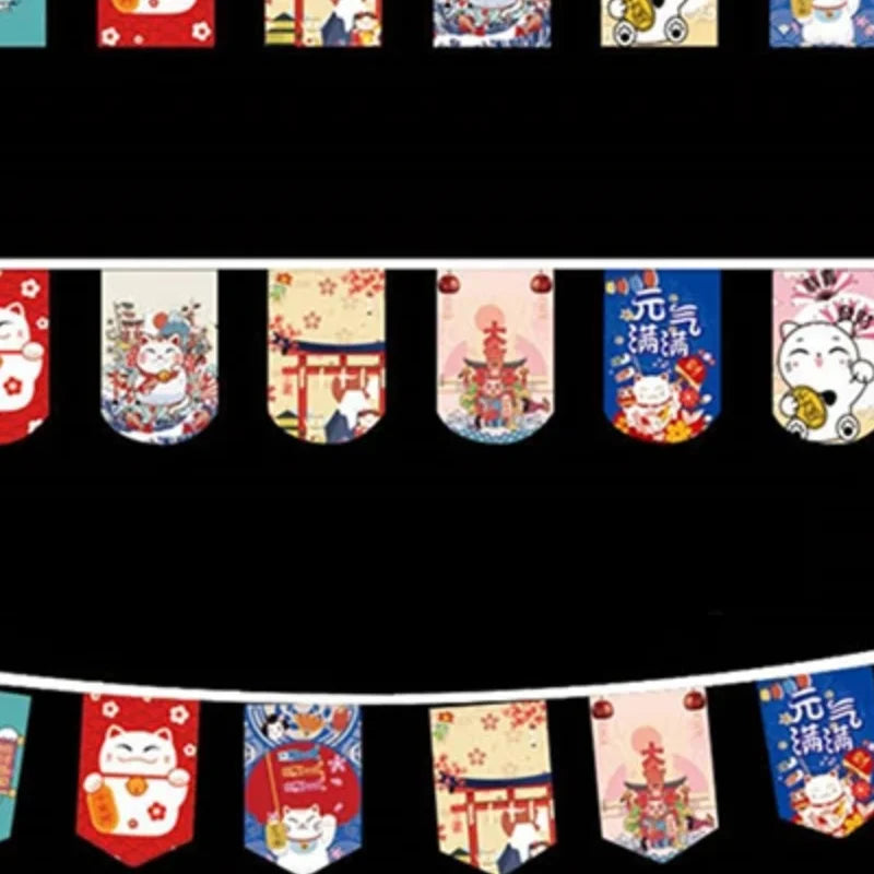 guirlande multicolore drapeaux japonais maneki neko sushi ramen décoration anniversaire mariage festive