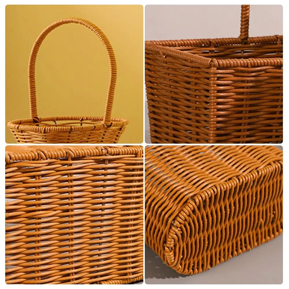panier tressé marron clair poignée empilable utilisation multiple traditionnel