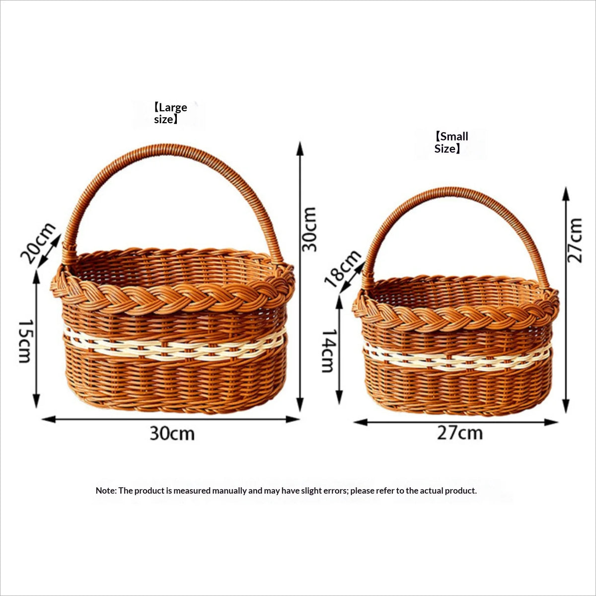panier osier tressé fin poignée marron clair beige traditionnel rustique rangement stockage portableextérieur