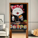 rideau cuisine japonais dessin animé chats souriants sushi floral polyester durable