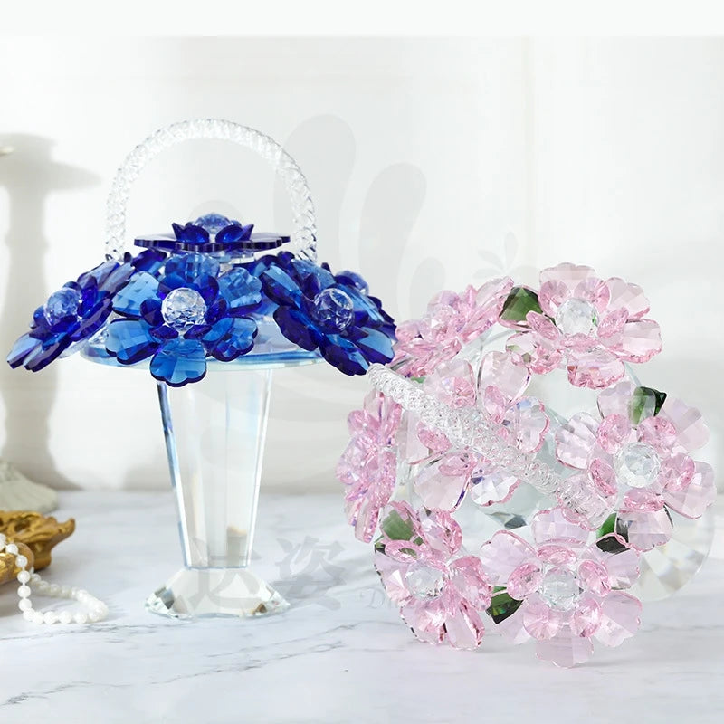 panier fleurs cristal transparent motif floral rose bleu élégant décoration intérieure vase transport