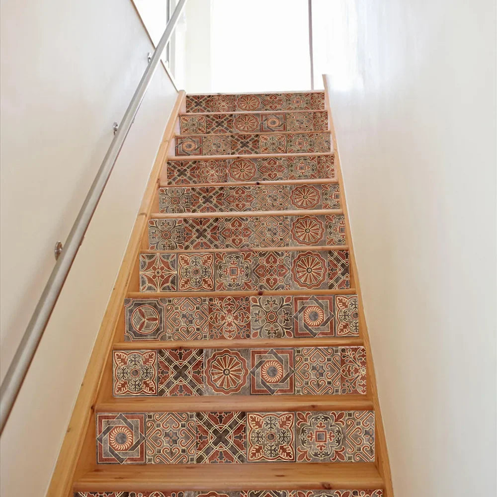 Décoration d'escalier avec stickers rétro