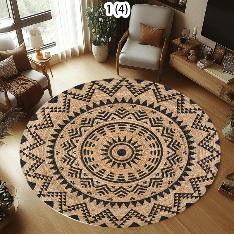 tapis rond géométrique ethnique polyester moderne salon chambre extérieur salle bain
