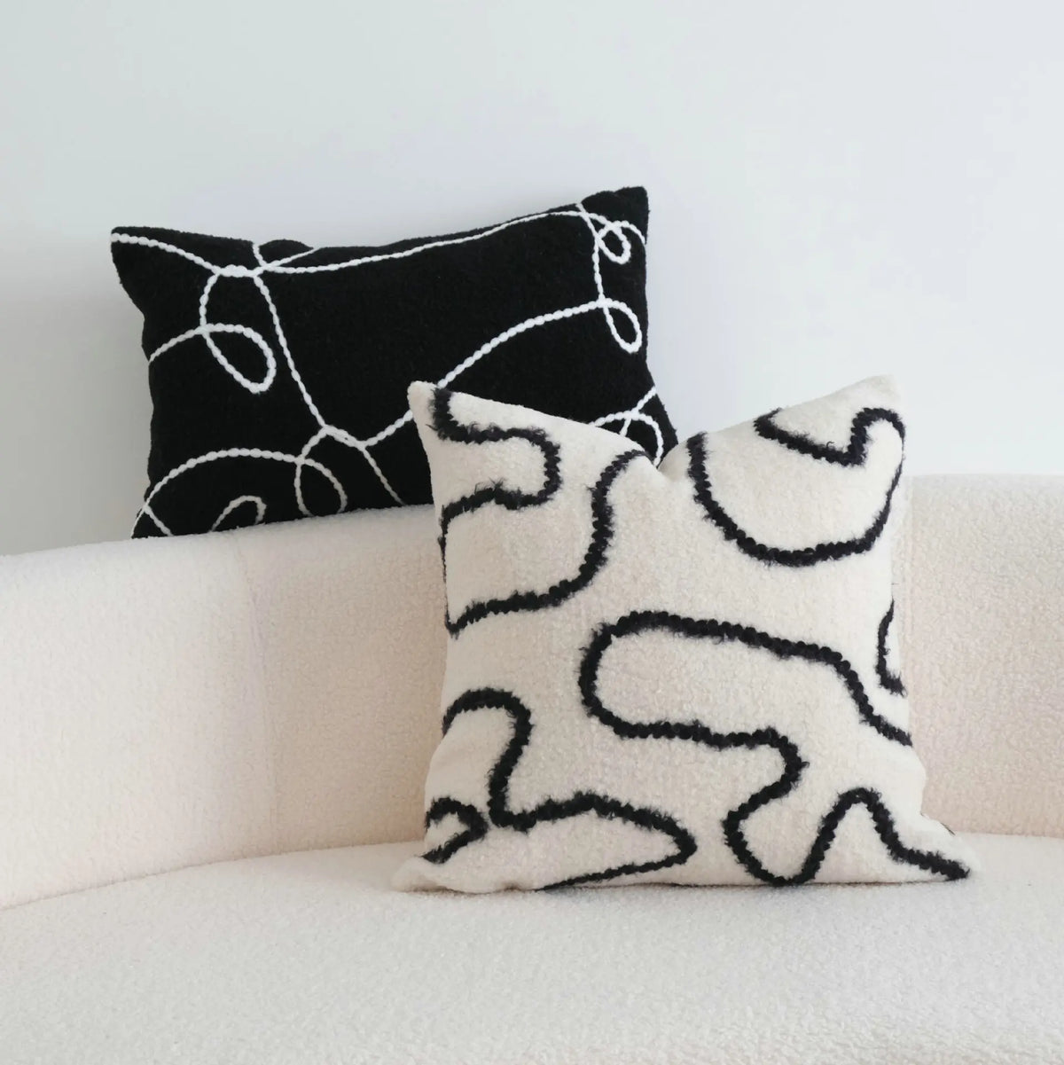 taies d'oreiller géométriques peluche noire blanche abstraction moderne coussin décoratif polyester 45x45cm 30x50cm