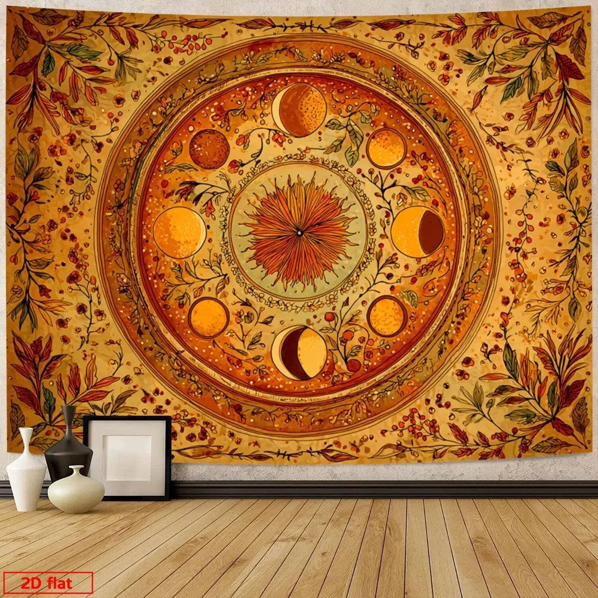 tapisserie murale boho floral mandala orange vert deco chambre moderne polyester grande taille