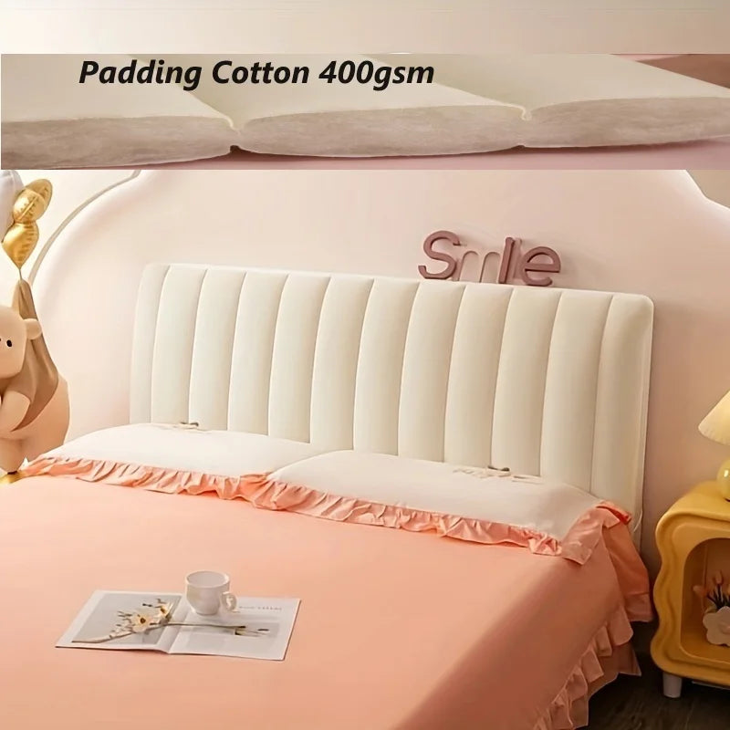 housse tête lit velours beige poche rangement coutures modernes