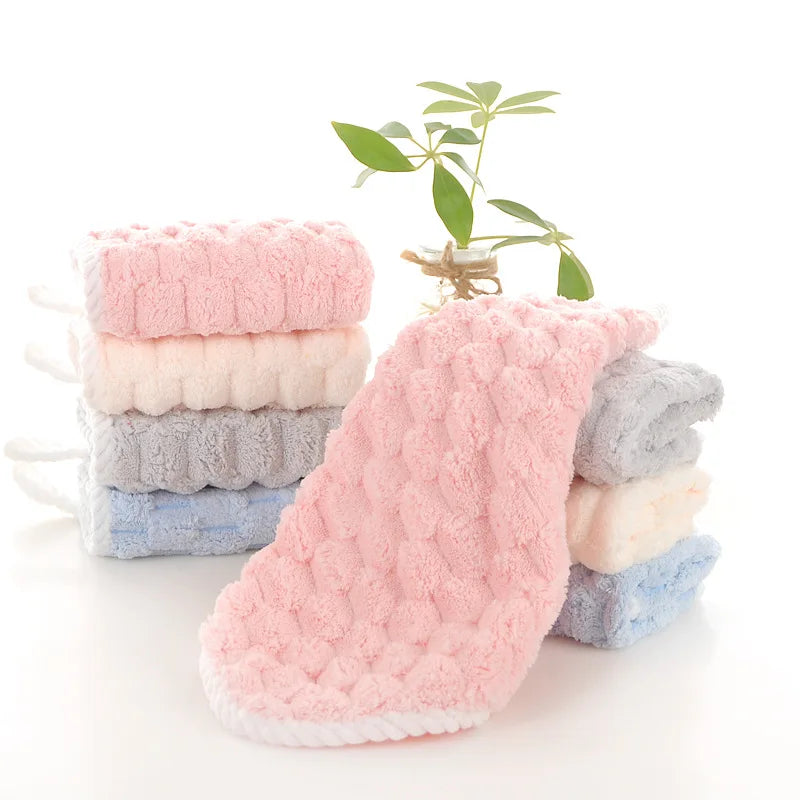 serviettes toilette pièces essuie mains polyester carré moderne douces bouclées anneau métallique gris rose