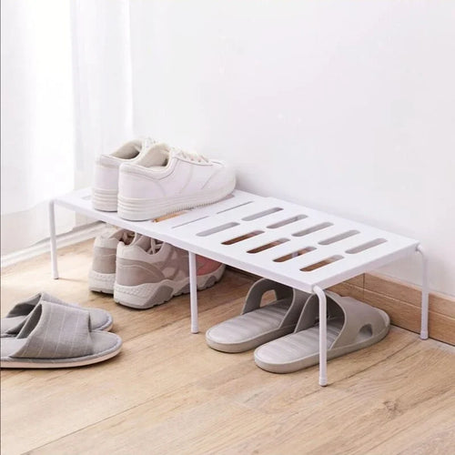 étagère chaussures extensible gris métallique support rangement placard moderne plastique chaussures maison