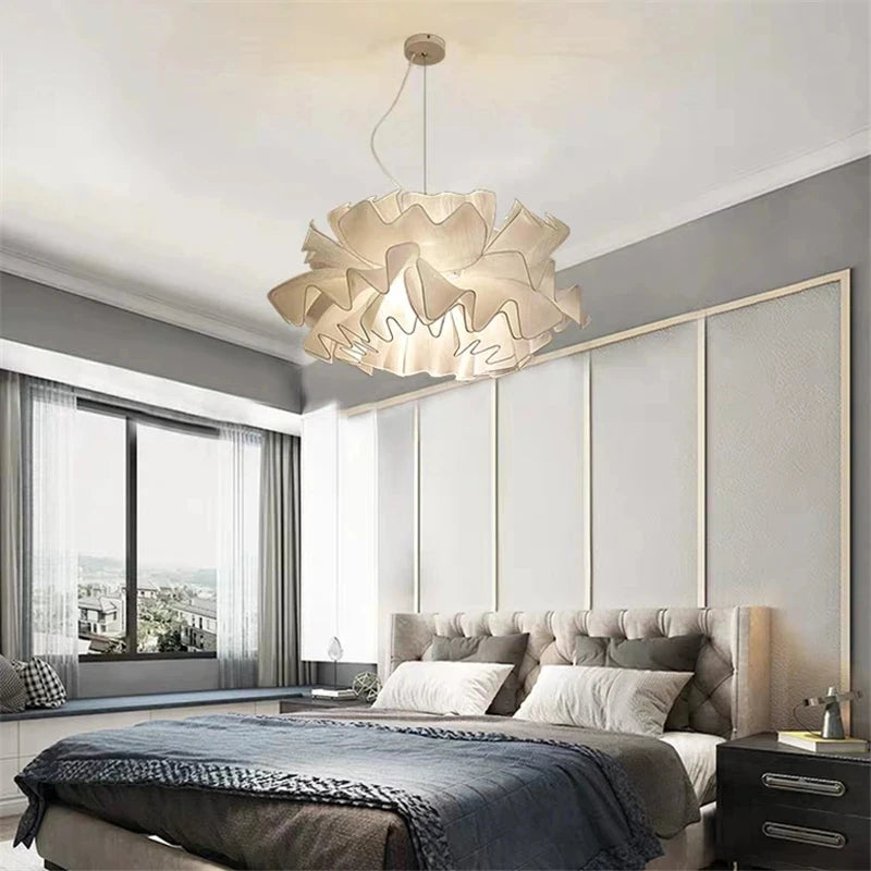 lampe suspendue moderne plissée blanc câble suspendu salon chambre nordique led