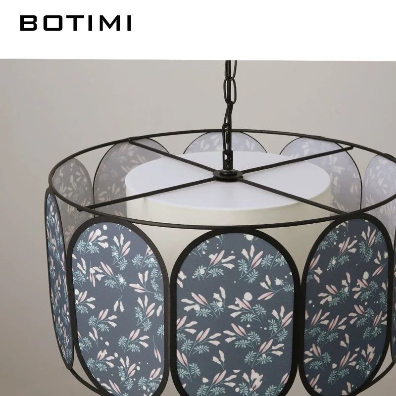 suspension lumineuse moderne pendentif tissu fleurs noir gris beige vert rose