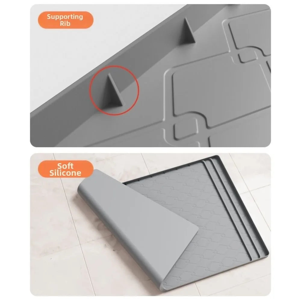 tapis cuisine imperméable anti dérapant gris texture géométrique moderne tongs cuillère spatule fouet
