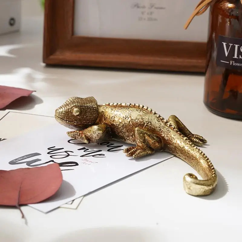 statuette lézard doré résine réaliste décoration murale maison jardin terrasse opaque détaillée