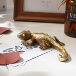 statuette lézard doré résine réaliste décoration murale maison jardin terrasse opaque détaillée