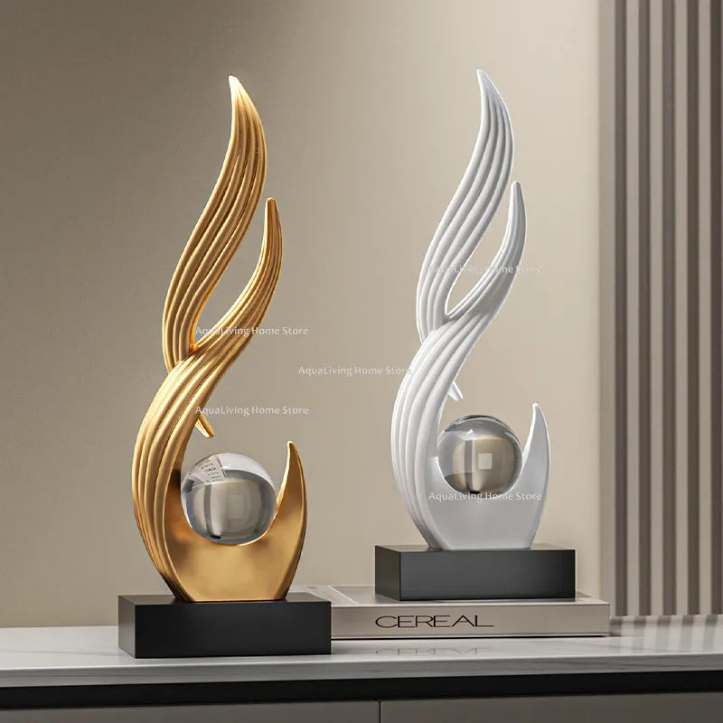 sculpture décorative résine blanche or contemporaine cristal transparent base opaque minimaliste fixée plateau