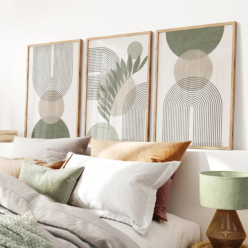 tableaux abstraits modernes motifs géométriques vert olive deco murale sans cadre toiles texturées minimaliste