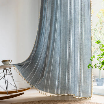 rideau bohème rustique motif géométrique semi transparent vert olive crème