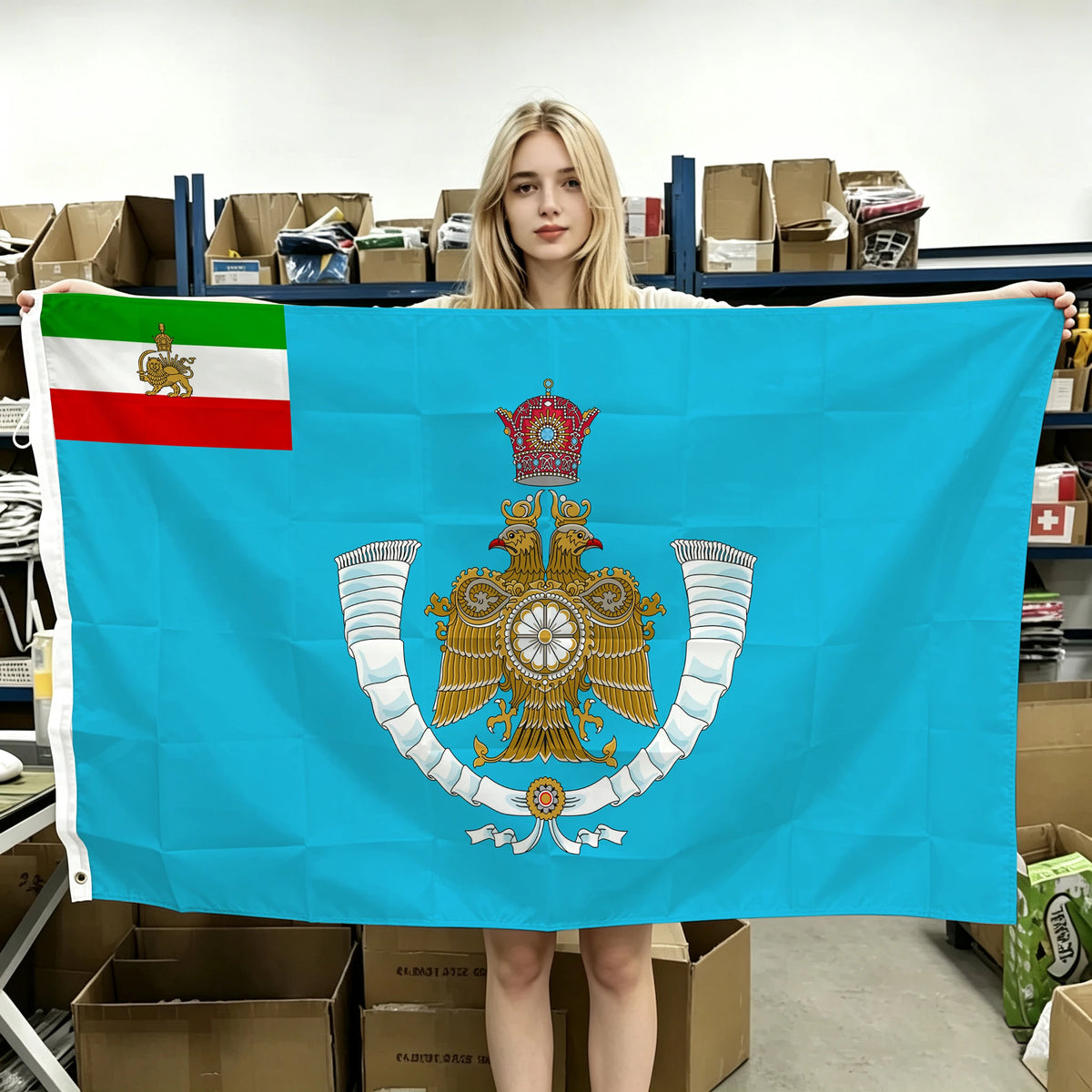 drapeau iran impérial historique décoration murale polyester couronne lion emblème ancien
