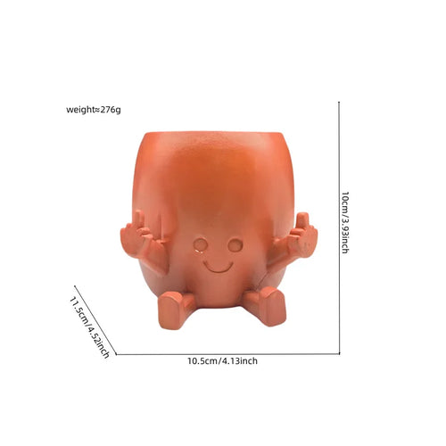 cache pot suspendu résine gris visage souriant tringle support bois décoration plante succulente