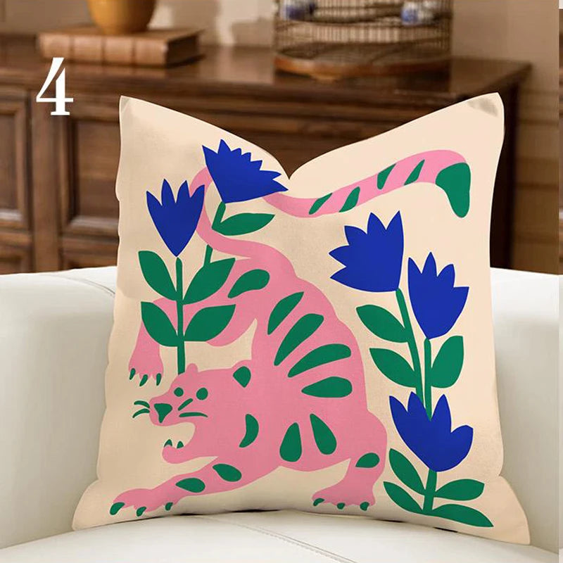 housse coussin motif animalier floral multicolore moderne carré 45x45cm polyester