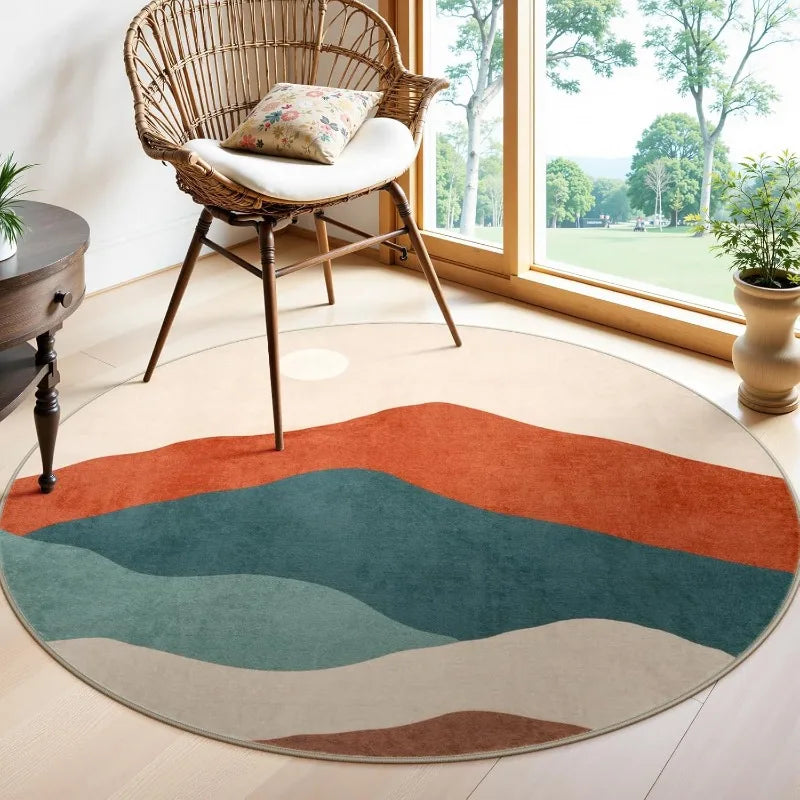 tapis rond moderne abstrait vert beige bleu orange gris blanc minimaliste 80x80cm 120x120cm salon