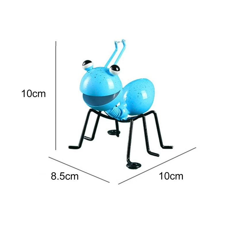 figurines insectes decoratives metal rouge vert orange bleu jaune antennes corps exterieur jardin mur