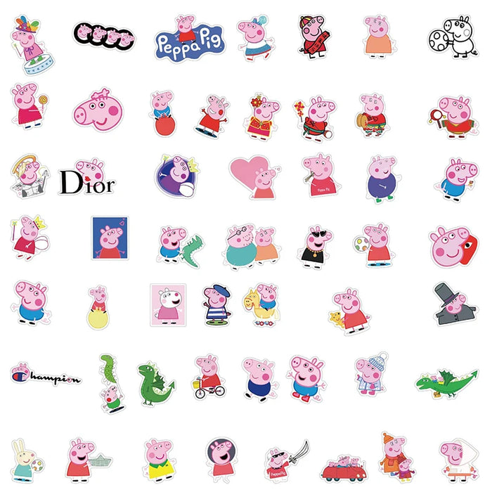 autocollants peppa pig 51 pièces stickers cartoon enfants jouets décoration tasse transparents opaques