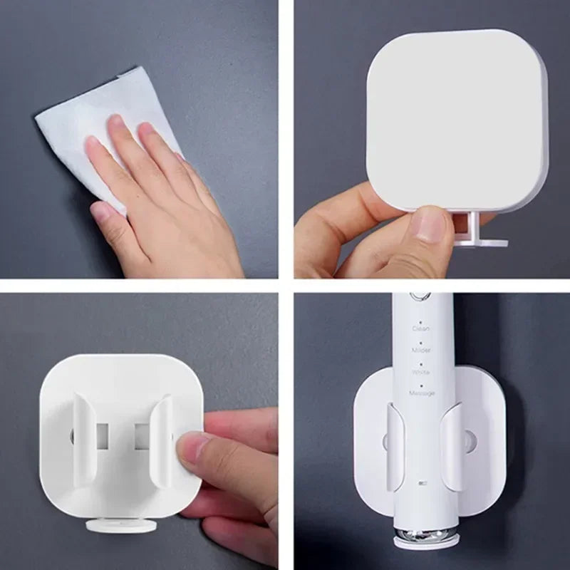 brosse dents électrique rechargeable support mural adhésif blanc rose moderne minimaliste