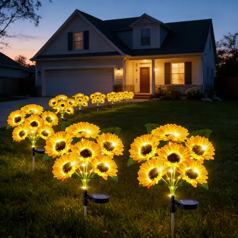 lumière solaire led tournesol bouquet jaune feuilles modernes extérieures