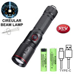 lampe torche rechargeable led laser réglable résistante choc 500mètres noire anneau rouge