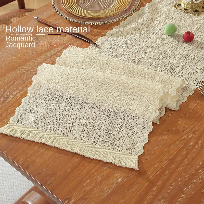 tablecloth beige broderie polyester coton table decoration rustic spring summer autumn