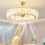 ventilateur classique feuilles lumière led télécommande blanc doré certification ul