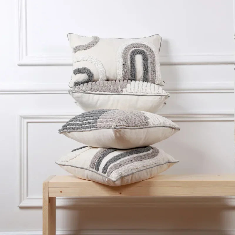 coussins géométriques blanc gris contemporains anti décubitus amovibles 45x45cm 30x50cm