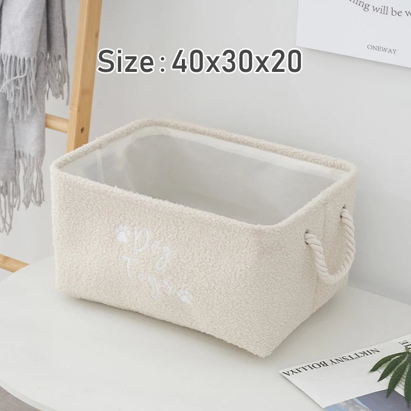 panier jouets peluche imprimé chiens rangement accessoires animaux compagnie moderne confortable anneaux métalliques poignées