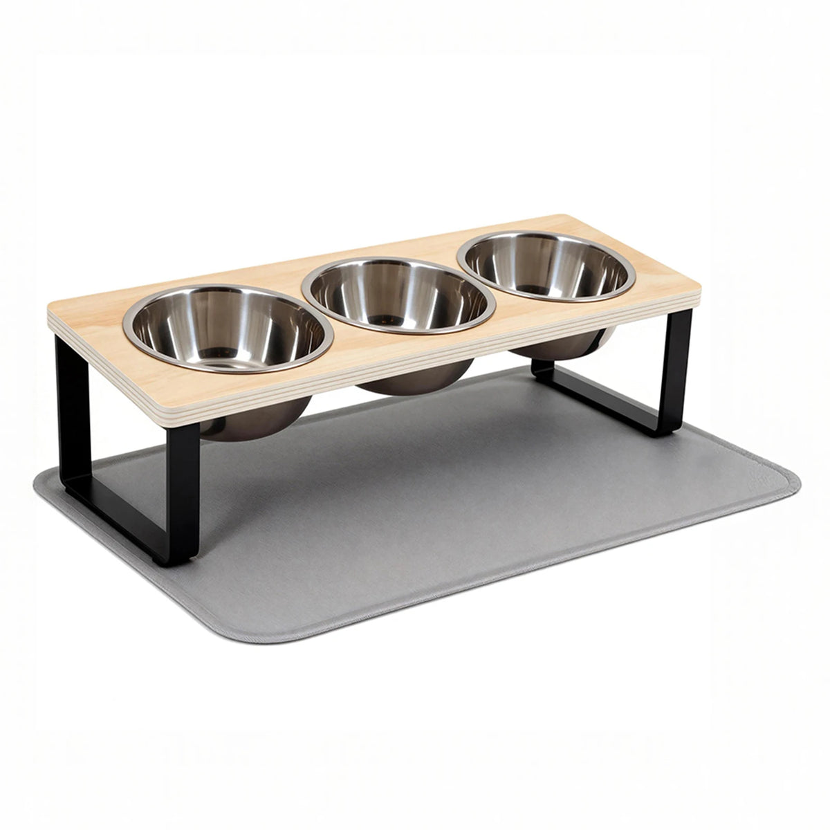 distributeur alimentation chats trois bols inox tapis antidérapant moderne minimaliste