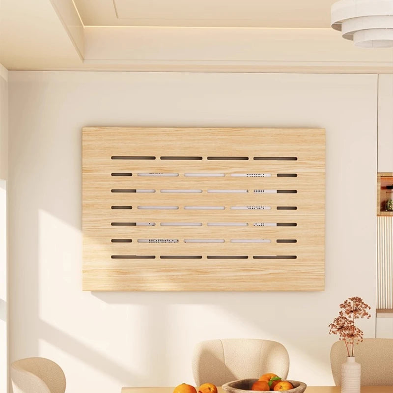 radiateur mural bois naturel moderne rayures horizontales salon appartement chic