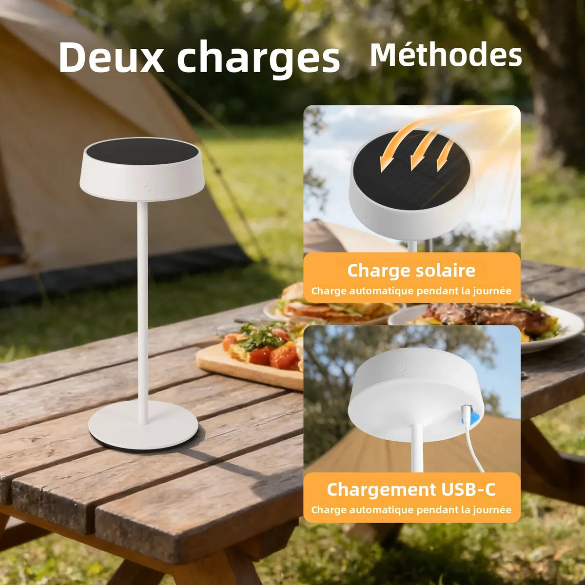 lampe table solaire rechargeable usb led dimmable moderne noir portable chambre